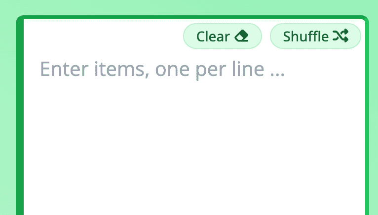 Wheel of names text area. The text area contains a placeholder text 'Enter items, one per line ...'.