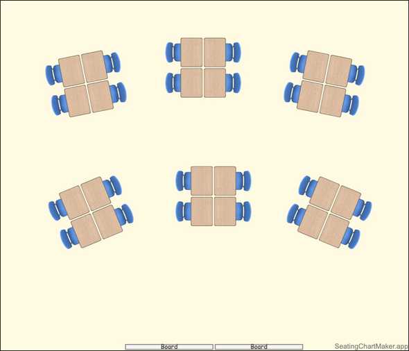 Seating chart template groups of 4, 24 seats