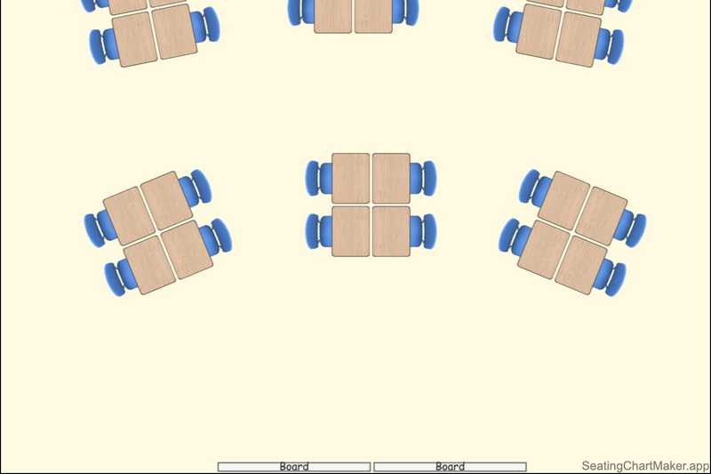 Seating chart template with six table groups of four.
